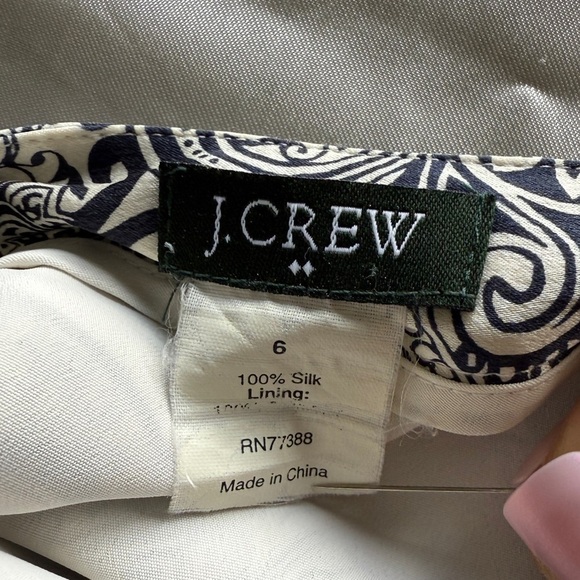 J Crew 100% Silk Navy & Ivory Paisley Pleated A-Line Midi Skirt Fully Lined Sz 6 - Picture 7 of 12